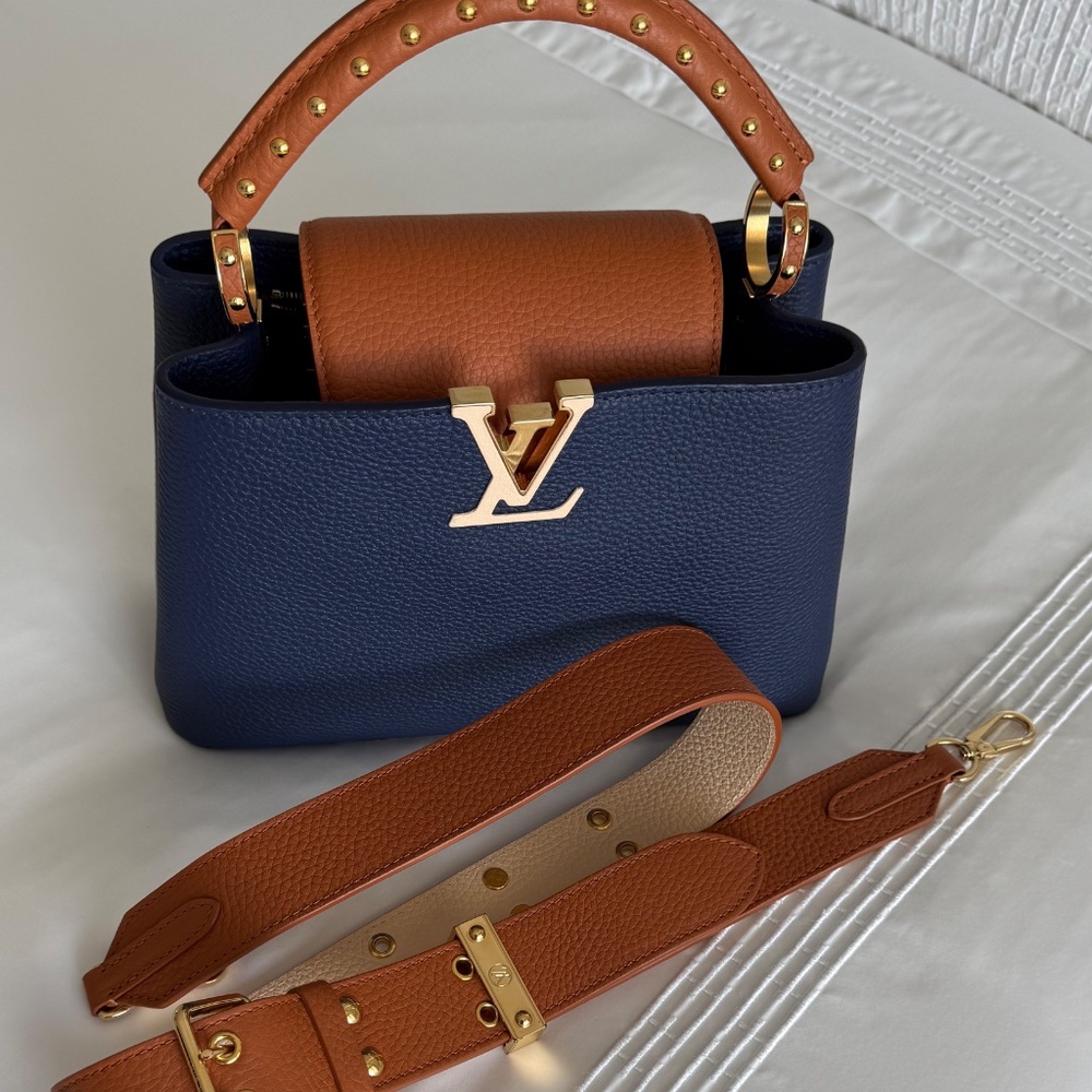 Louis Vuitton Blue and Brown Satchel,  Brand New